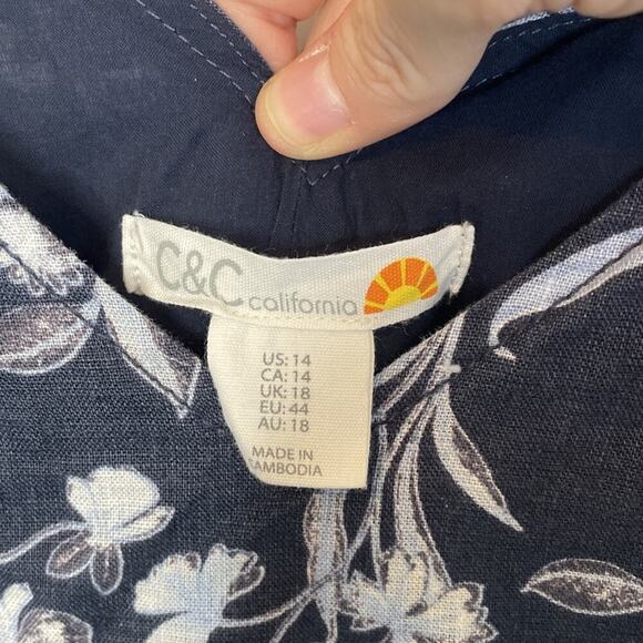 C&C California Linen Midi Sundress Women's Size 14 Floral Preppy Coastal Flowy - Picture 14 of 15